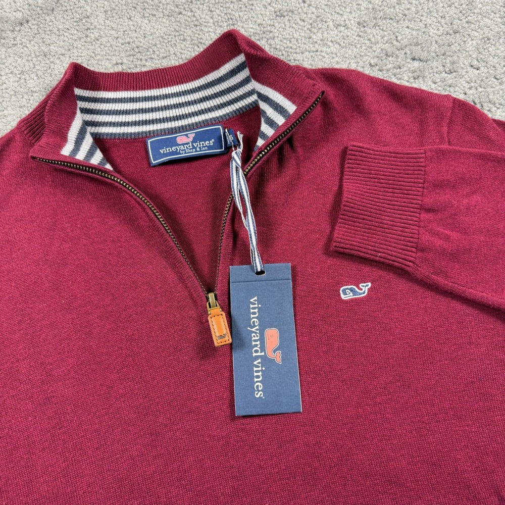 Vineyard Vines Mens Cotton Quarter Zip Sweater Crimson Red XS Soft New Pullover